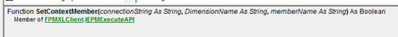 graphic showing SetContextMember on EPM Excel Interface